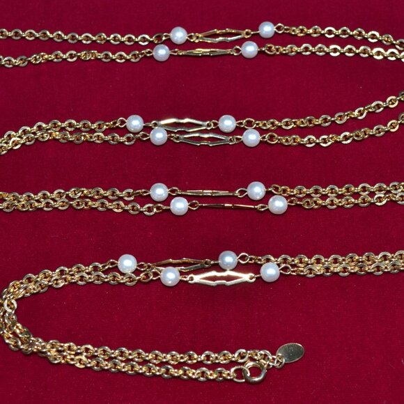 Long Necklace, Faux Pearls and Gold Tone, Vintage Park Lane, 60" - Picture 3 of 6
